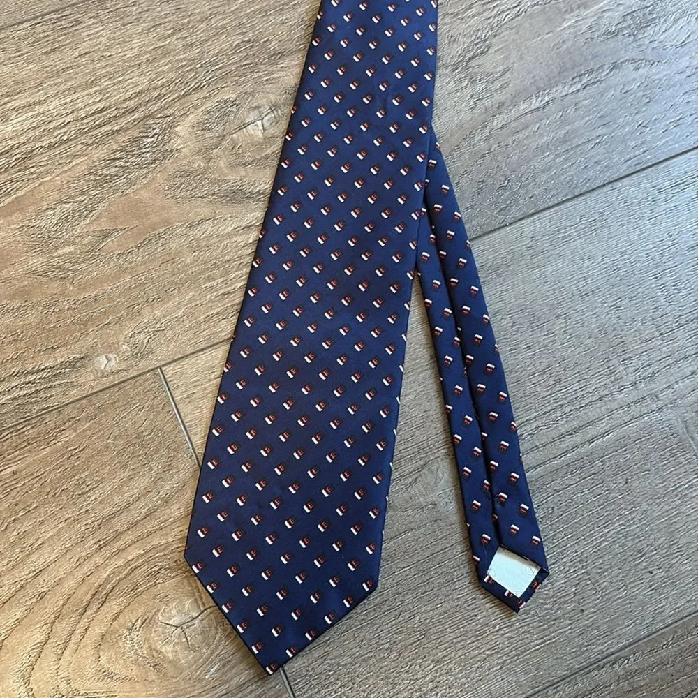 Vintage Valentino Cravatte Silk Dark Blue & Red Patterned Neck Tie